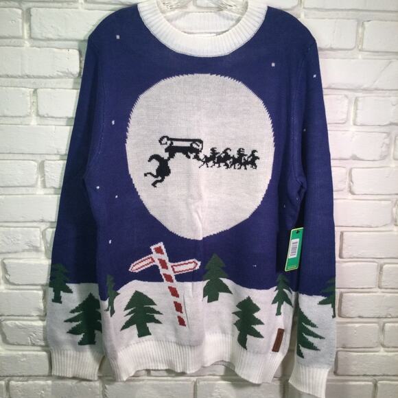 NWT Ugly Christmas Sweater Santa/Sleigh/Reindeer themed L - Picture 1 of 6